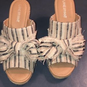 Lane Bryant Navy and Cream Mule Wedges Size 9